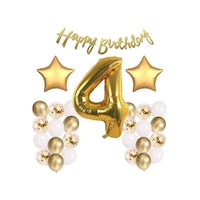 Gold Konsept 4 Yaş Doğum Günü Kutlama Seti; Beyaz Gold Konfetili Balon, Rakam Yıldız Folyo ve Banner Gold Konsept 4 Yaş Doğum Günü Kutlama Seti; Beyaz Gold Konfetili Balon, Rakam Yıldız Folyo ve Banner