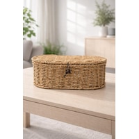 Rattan Kapaklı Oval Organizer Sepet Doğal Hasır Dekoratif Çok Amaçlı Saklama Kutusu Kahverengi Rattan Kapaklı Oval Organizer Sepet Doğal Hasır Dekoratif Çok Amaçlı Saklama Kutusu Kahverengi