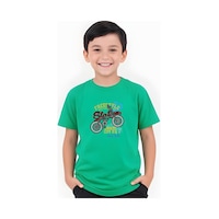 Fyk Kids Erkek Çocuk Yuvarlak Yaka Bisiklet 52 Erkek Baskılı T-shirt Yeşil