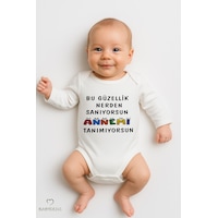 Babyden's Bu Güzellik Nereden Sanıyorsun, Annemi Tanımıyorsun Yazılı Uzun Kollu Bebek Body Çıtçıtlı Zıbın Beyaz Babyden's Bu Güzellik Nereden Sanıyorsun, Annemi Tanımıyorsun Yazılı Uzun Kollu Bebek Body Çıtçıtlı Zıbın Beyaz