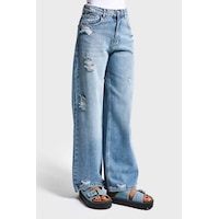 it's basic Kadın Kot Rengi 12s6-32 Mega Baggy Fit Yırtık Detaylı Denim Jean Mavi it's basic Kadın Kot Rengi 12s6-32 Mega Baggy Fit Yırtık Detaylı Denim Jean Mavi