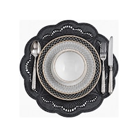 Nakışlı Deri Amerikan Servis 2'li Set Çift Taraflı Yuvarlak Supla Enzo 43x43 Cm Siyah Nakışlı Deri Amerikan Servis 2'li Set Çift Taraflı Yuvarlak Supla Enzo 43x43 Cm Siyah