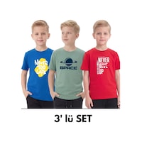 Fyk Kids 3'lü Yuvarlak Yakalı Baskı Detaylı Basic 3 Parça Erkek Çocuk Tişört Saks Mavi Fyk Kids 3'lü Yuvarlak Yakalı Baskı Detaylı Basic 3 Parça Erkek Çocuk Tişört Saks Mavi