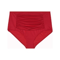 Büyük Beden Drape Detaylı Toparlayıcı Yüksek Bel Kadın Bikini Alt Kırmızı