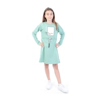Toontoy Kız Çocuk Bel Kordon Geçişli Yazı Baskılı Elbise Siyah Toontoy Kız Çocuk Bel Kordon Geçişli Yazı Baskılı Elbise Siyah