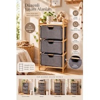Porsima 2059 3 Katlı Ahşap Çok Amaçlı Çekmeceli Organizer Dolap