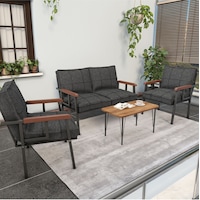 Mygusi Modern Balkon, Bahçe, Cafe - Metal Kanepe Koltuk Takımı - 2 1 1 Sehpa Hediye Antrasit