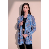 Kadın Saks Etnik Desen Yeni Moda Saten Çift Cepli Salaş Kimono Ceket - Tesettüre Uygun Kadın Saks Etnik Desen Yeni Moda Saten Çift Cepli Salaş Kimono Ceket - Tesettüre Uygun