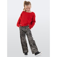 Denokids Leopar Desenli Kız Çocuk Gabardin Pantolon Renkli Denokids Leopar Desenli Kız Çocuk Gabardin Pantolon Renkli