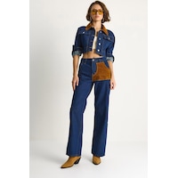 Shade Kadın Kadife Yaka Ceket Renk Bloklu Wide Leg Pantolon Denim Takım 6087 60283532 - Lacivert Shade Kadın Kadife Yaka Ceket Renk Bloklu Wide Leg Pantolon Denim Takım 6087 60283532 - Lacivert