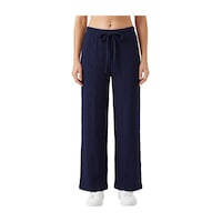 Cottonill Premium - Tide Collection Lacivert Bağcıklı Bürümcük Dokulu Bol Paça Kadın Pantolon Cottonill Premium - Tide Collection Lacivert Bağcıklı Bürümcük Dokulu Bol Paça Kadın Pantolon
