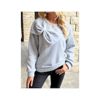 Caddekombin Kadın Büyük Kurdele Detaylı Bisiklet Yaka İçi Yünlü Gri Sweatshirt Gri Caddekombin Kadın Büyük Kurdele Detaylı Bisiklet Yaka İçi Yünlü Gri Sweatshirt Gri