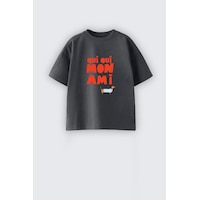 Monila Kız Çocuk Baskılı Pamuklu Bisiklet Yaka T-shirt Antrasit Monila Kız Çocuk Baskılı Pamuklu Bisiklet Yaka T-shirt Antrasit