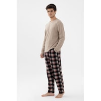 Erkek Pamuklu Uzun Kollu Basic Siyah - Vizon Ekose Desenli Cep Detaylı Pijama Takımı Ko60111 Vizon Erkek Pamuklu Uzun Kollu Basic Siyah - Vizon Ekose Desenli Cep Detaylı Pijama Takımı Ko60111 Vizon