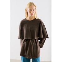 Manuka Pelerin Tarz Kemerli Tunik Kahve Aw26tnk00003-003 Manuka Pelerin Tarz Kemerli Tunik Kahve Aw26tnk00003-003