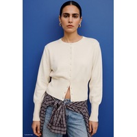 Sateen Düğmeli Hırka - Ekru-137857