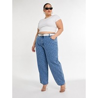 Büyük Beden Denim Kemerli Yüksek Bel Puantiyeli Cepli Balon Kesim Kadın Pantolon Mavi Büyük Beden Denim Kemerli Yüksek Bel Puantiyeli Cepli Balon Kesim Kadın Pantolon Mavi