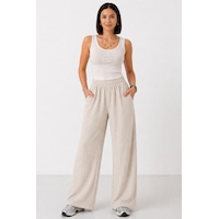 Trend Alisse Beli Lastikli Cepli Bol Paça Kadın Pantolon Bej Trend Alisse Beli Lastikli Cepli Bol Paça Kadın Pantolon Bej