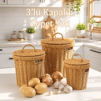 Porsima Pbt-920 3lü Hasır Sepet Kapaklı Bambu Sepet Seti Dekoratif Banyo Mutfak Düzenleyici Organizeri Açık Kahverengi Porsima Pbt-920 3lü Hasır Sepet Kapaklı Bambu Sepet Seti Dekoratif Banyo Mutfak Düzenleyici Organizeri Açık Kahverengi