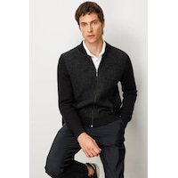 Jack & Jones Erkek Hakim Yaka Önü Keçe Triko Mont Desen Siyah Jack & Jones Erkek Hakim Yaka Önü Keçe Triko Mont Desen Siyah