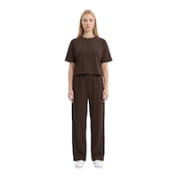 Cottonhıll Premium - Sway Collection Kahverengi Modal Nervür Dikiş Detay Kadın Eşofman Takımı