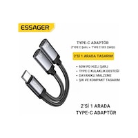 Essager 2in1 Type-c Adaptör 60w Hızlı Şarj + Type C Kulaklık Çıkışı, Hifi Ses Ve Hızlı Şarj Adaptörü Gri Essager 2in1 Type-c Adaptör 60w Hızlı Şarj + Type C Kulaklık Çıkışı, Hifi Ses Ve Hızlı Şarj Adaptörü Gri