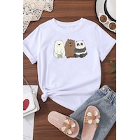 Uyguntarz Çocuk Kafadar Ayılar Baskılı Pamuklu Tshirt Beyaz Uyguntarz Çocuk Kafadar Ayılar Baskılı Pamuklu Tshirt Beyaz