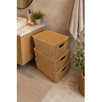 Morponi 3'lü Kapaklı Hasır Rattan Organizer Sepet Shr4404 Sarı Morponi 3'lü Kapaklı Hasır Rattan Organizer Sepet Shr4404 Sarı