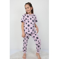 Zuzunga Mor Papatya Desenli T-shirt-şort Kız Çocuk Pijama Takımı Lila Zuzunga Mor Papatya Desenli T-shirt-şort Kız Çocuk Pijama Takımı Lila
