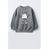 Monila Kız Çocuk 3 İplik Kumaş Pamuklu Popcorn Baskılı Sweatshirt Antrasit