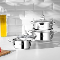 Nehir Silver 6 Parça Paslanmaz Çelik Mini Tencere Seti (12-14-16 cm) Nehir Silver 6 Parça Paslanmaz Çelik Mini Tencere Seti (12-14-16 cm)