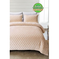 Evlen Home Kapitone Kadife Yatak Örtüsü Seti Çift Kişilik Supersoft 3 Parça Yumuşak Elyaf Dolgulu Bej Bej Evlen Home Kapitone Kadife Yatak Örtüsü Seti Çift Kişilik Supersoft 3 Parça Yumuşak Elyaf Dolgulu Bej Bej