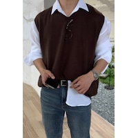 Erkek V Yaka Oversize Süveter Kahverengi Erkek V Yaka Oversize Süveter Kahverengi