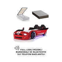 Bazalı Arabalı Yatak Kırmızı Kapıları Açılan Mustang Full Ledli Kumandalı Ve Müzikli+ortopedik Yatak 90x190 Cm Bazalı Arabalı Yatak Kırmızı Kapıları Açılan Mustang Full Ledli Kumandalı Ve Müzikli+ortopedik Yatak 90x190 Cm