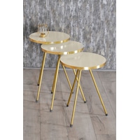 Zigon Sehpa 3'Lü Gold Metal Ayak Krem Gold