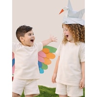 Krem Bisiklet Yaka Oversize T-shirt Çocuk Unisex %100 Pamuk Krem Bisiklet Yaka Oversize T-shirt Çocuk Unisex %100 Pamuk