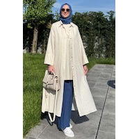 Rabia Şamlı Çizgili Natural Kap İndigo Normal Rabia Şamlı Çizgili Natural Kap İndigo Normal