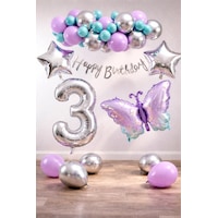 Lila Kelebek Temalı 3 Yaş Doğum Günü Balon Süsleme Seti Lila Gümüş Parti Dekorasyon Seti Gümüş - Mor Lila Kelebek Temalı 3 Yaş Doğum Günü Balon Süsleme Seti Lila Gümüş Parti Dekorasyon Seti Gümüş - Mor