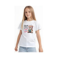 Fyk Kids Kız Çocuk Basic Bear Stayle Baskılı T-shirt Beyaz Fyk Kids Kız Çocuk Basic Bear Stayle Baskılı T-shirt Beyaz