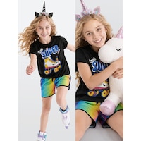 Unicorn Paten Kız Çocuk Yazlık T-shirt Şort Takım Unicorn Paten Kız Çocuk Yazlık T-shirt Şort Takım