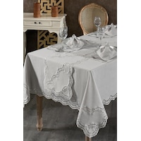 Rua Fransız Dantelli Keten Yemek Takımı - 26 Parça Gri Gri Rua Fransız Dantelli Keten Yemek Takımı - 26 Parça Gri Gri