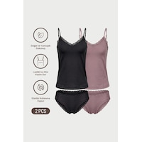 Auw Kadın Ayarlı Askılı Dantelli V Yaka Atlet Ve Slip Külot Takım 2'li - Lace&love Siyah,gül Kurusu Auw Kadın Ayarlı Askılı Dantelli V Yaka Atlet Ve Slip Külot Takım 2'li - Lace&love Siyah,gül Kurusu