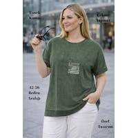 Cedy Denim Cedy - Kadın Özel Tasarım Esnek, Pul Payet, Dantel Detaylı Yıkamalı Büyük Beden Tişört Haki Cedy Denim Cedy - Kadın Özel Tasarım Esnek, Pul Payet, Dantel Detaylı Yıkamalı Büyük Beden Tişört Haki