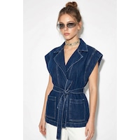 Shade Kadın Kuşak Bağlamalı Cepli Kruvaze Yaka Denim Yelek 3551 60286226 - Lacivert Shade Kadın Kuşak Bağlamalı Cepli Kruvaze Yaka Denim Yelek 3551 60286226 - Lacivert