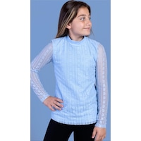 Toontoy Kids Toontoy Kız Çocuk Önü Dantelli Okul Tişört 16676 Mavi