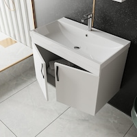 Karen Banyo Ege 80 Cm Lavabolu Alt Banyo Dolabı, Kapaklı Banyo Alt Dolabı,seramik Lavabo Dahil Beyaz