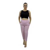 Büyük Beden Keten Mom Yüksek Bel Kadın Pantolon Pudra Büyük Beden Keten Mom Yüksek Bel Kadın Pantolon Pudra