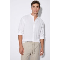 Bianco Lucci Erkek Nefes Alabilir Yarım Oversize Müslin Kumaş Uzun Kol Hakim Yaka Gömlek 60001002 - Beyaz Bianco Lucci Erkek Nefes Alabilir Yarım Oversize Müslin Kumaş Uzun Kol Hakim Yaka Gömlek 60001002 - Beyaz