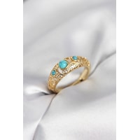 Vintage Model Mavi Taşlı Gold Renk Kadın Yüzük - Lisinya Vintage Model Mavi Taşlı Gold Renk Kadın Yüzük - Lisinya
