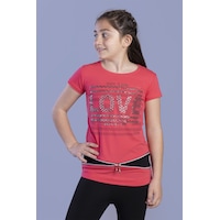 Toontoy Kids Toontoy Kız Çocuk T-shirt Love Varak Baskı Nar Çiçeği Toontoy Kids Toontoy Kız Çocuk T-shirt Love Varak Baskı Nar Çiçeği